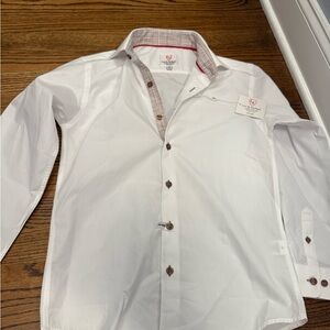 Stylish Kids White Button-Down Shirt with Brown Details